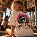 Neon Roses טי שירט אוברסייז בז׳ ווש – SKULL CAT