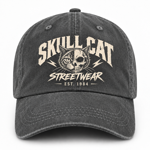 Varsity Bolt כובע סטון ווש אפור פחם – SKULL CAT