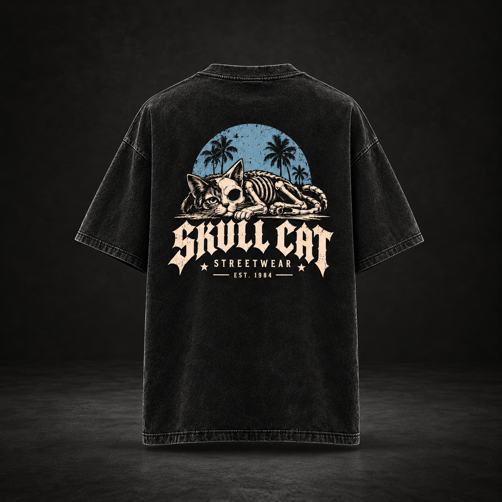 Dead Chill טי שירט אוברסייז שחור ווש – SKULL CAT