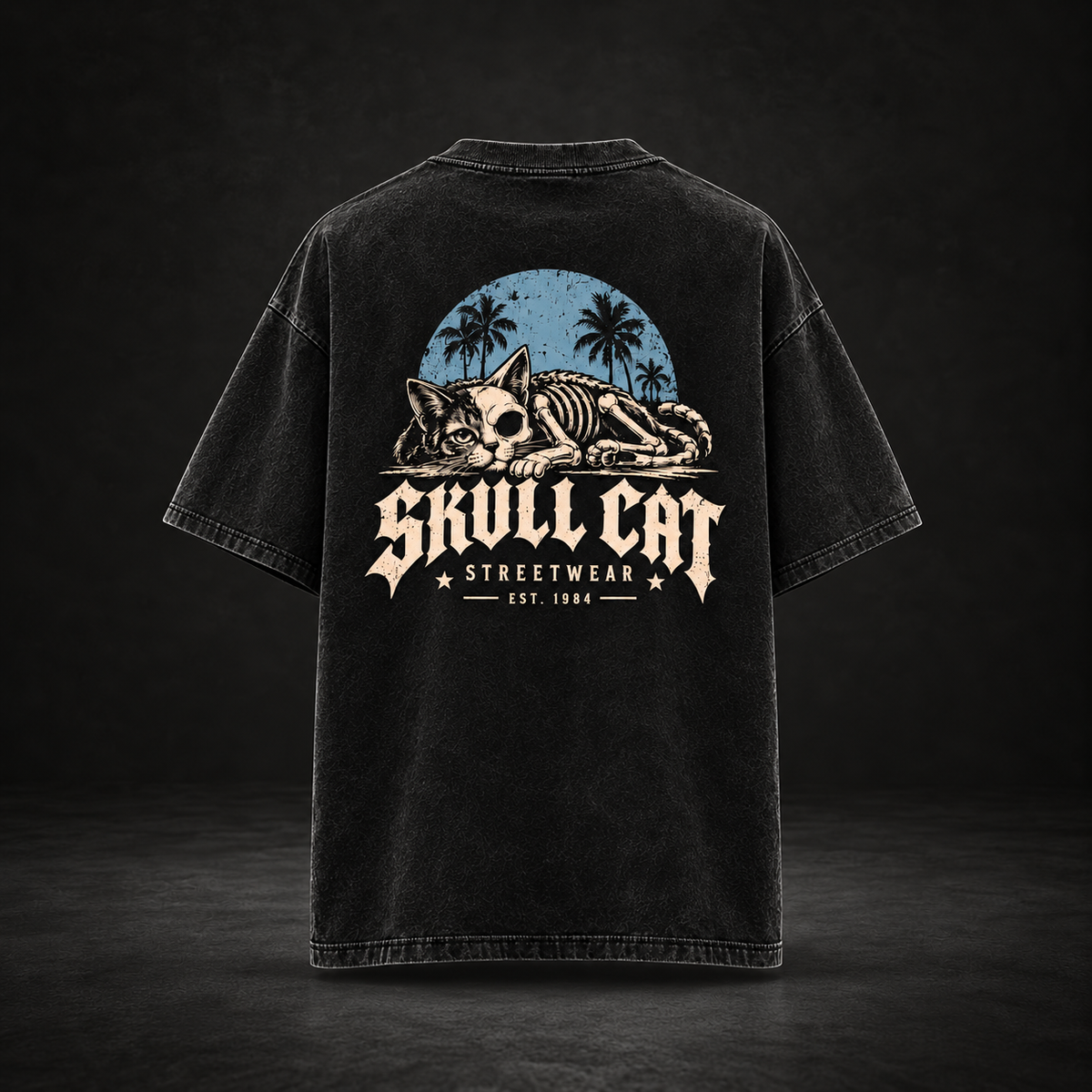 Dead Chill טי שירט אוברסייז שחור ווש – SKULL CAT