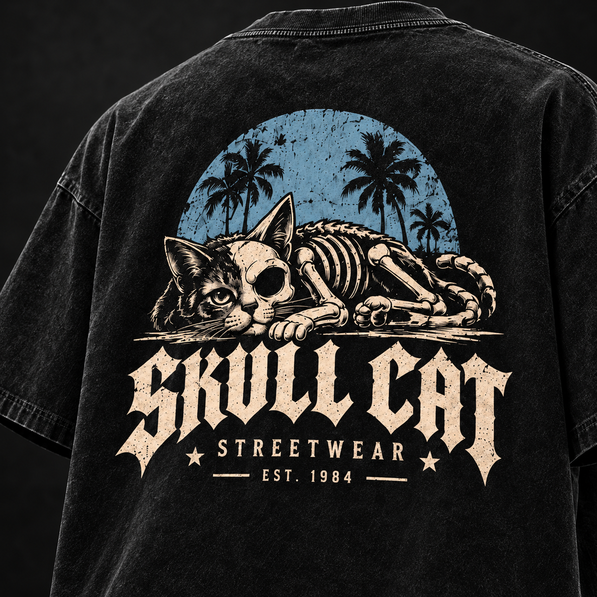 Dead Chill טי שירט אוברסייז שחור ווש – SKULL CAT